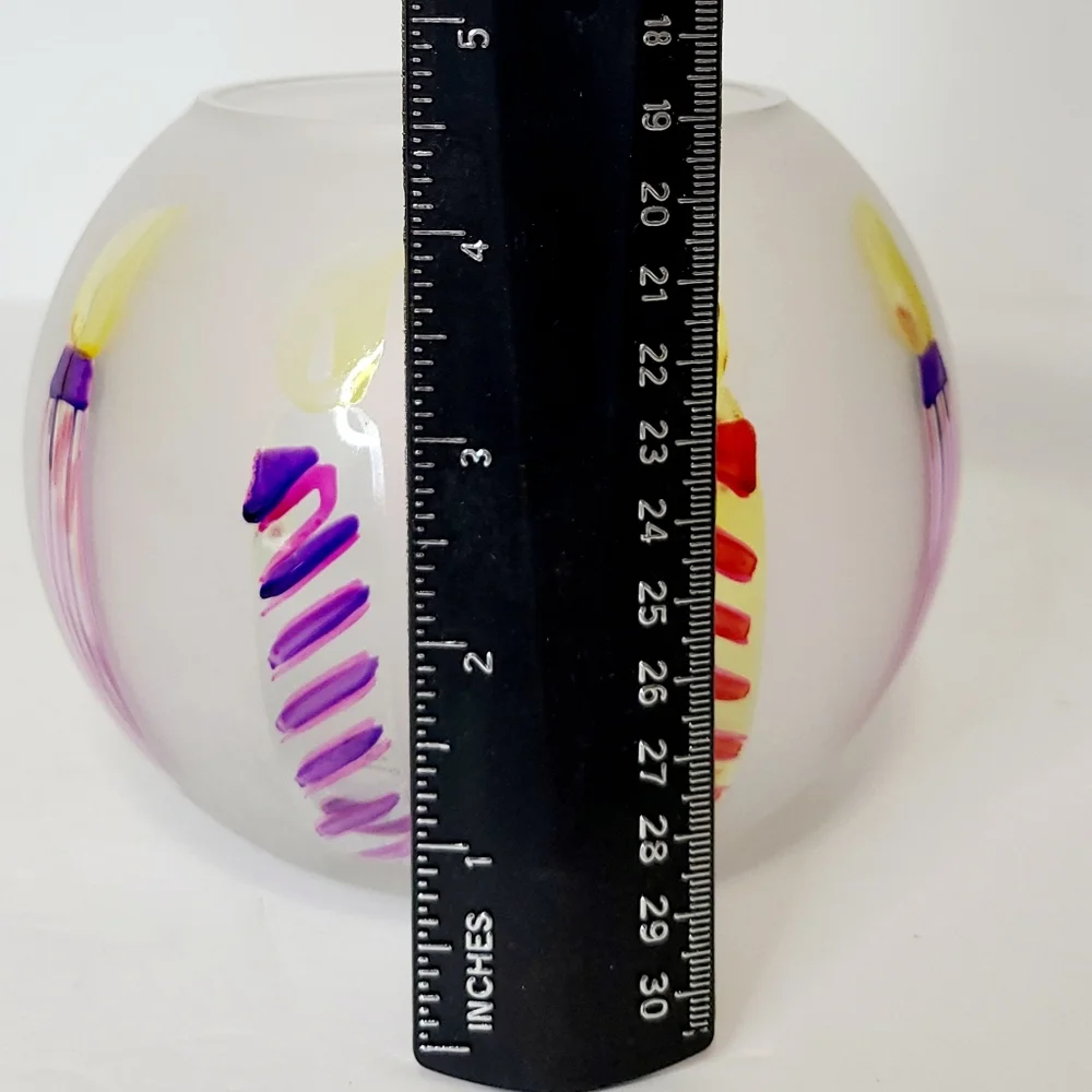 TeleFlora Circle Frosted Glass Vase Bowl w/‎ Multi-Color Hand Painted Candles